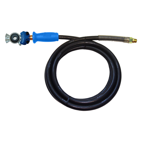 3/8" x 12' Black Rubber DOT SAE J1402 Air Brake Hose Assembly w/Blue Grip, Spring Guard & Glad Hand  HABBLU-12GGSG-GH