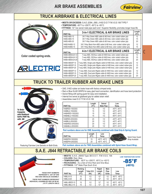 3/8" x 20' Black Rubber DOT SAE J1402 Air Brake Hose Assembly w/Red Grip & Spring Guard  HABRED-20GGSG