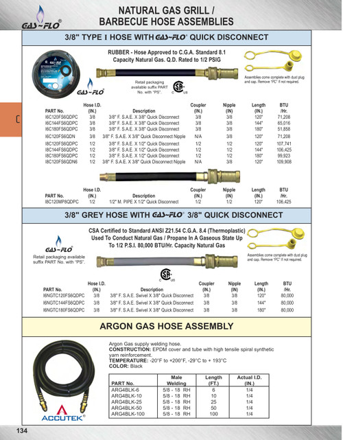 3/8 x 120" Female 45° SAE -  QD Nipple/Coupler - Type I Nitrile Rubber Natural Gas Hose Assembly  I6C120FS6QD