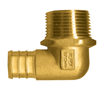 1/2 x 1/2" Lead Free Brass Pex Hose Barb - Male NPT 90° Elbow  LF-PEX-139-10D
