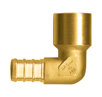 1/2 x 3/4" Lead Free Brass Pex Hose Barb - Female Sweat-On 90° Reducing Elbow  LF-PEX-139FSW-1014