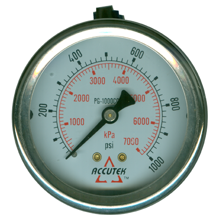 0-1000 PSI  - 2-1/2" Liquid Filled - Stainless Case - Brass Center Back Mount - Pressure Gauge  PG-1000CG25