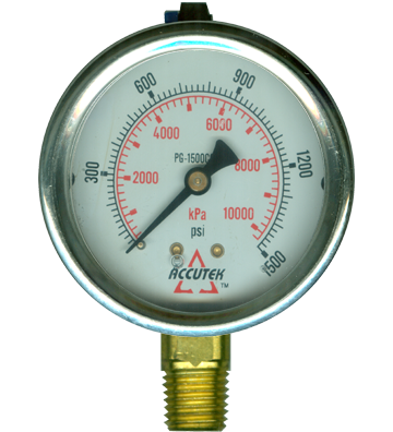 0-1000 PSI  - 2-1/2" Liquid Filled - Stainless Case - Brass Stem Mount - Pressure Gauge  PG-1000SG25