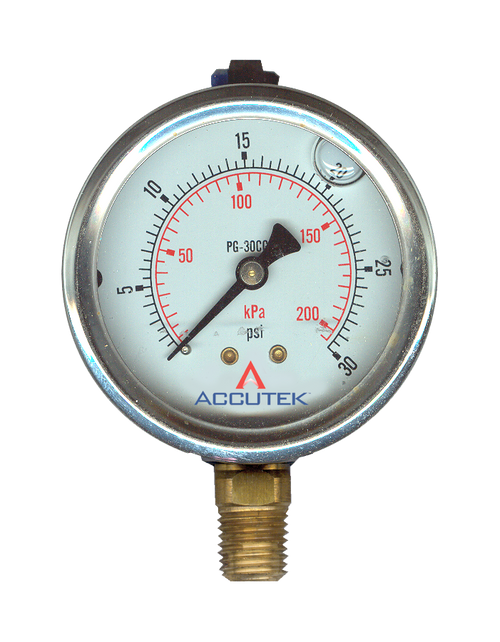 0-15 PSI  - 2-1/2" Liquid Filled - Stainless Case - Brass Stem Mount - Pressure Gauge  PG-15SG25