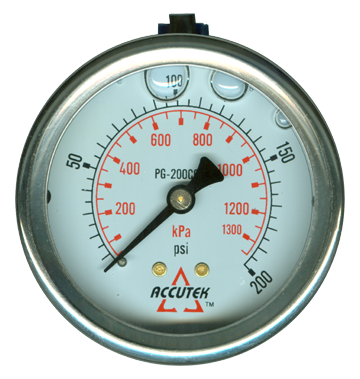 0-200 PSI  - 2-1/2" Liquid Filled - Stainless Case - Brass Center Back Mount - Pressure Gauge  PG-200CG25