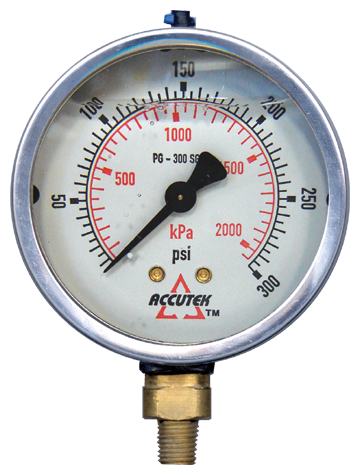 0-300 PSI  - 4" Liquid Filled - Stainless Case - Brass Stem Mount - Pressure Gauge  PG-300SG4