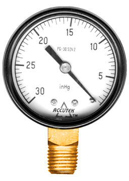 30-0 VAC  - 2" Dry - Stainless Case - Brass Stem Mount - Vacuum Gauge  PG-30SDV2