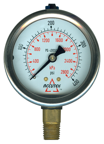 0-400 PSI  - 4" Liquid Filled - Stainless Case - Brass Stem Mount - Pressure Gauge  PG-400SG4