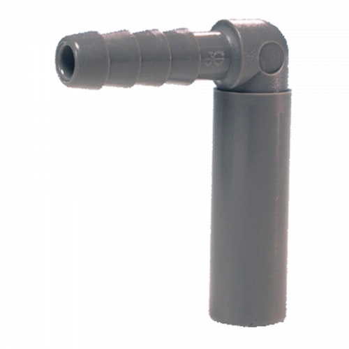 1/4 x 1/4" JG® Grey Acetal Male Stem - Hose Barb 90° Elbow  PI290808S