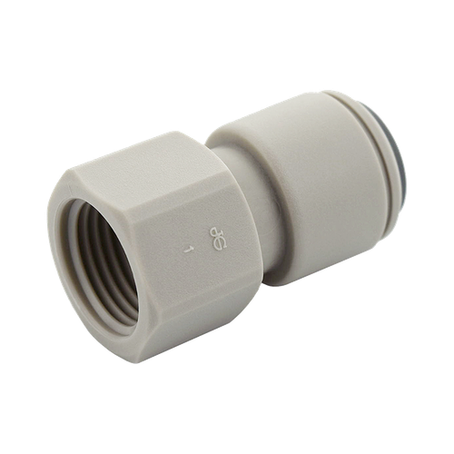 3/8 x 1/4" JG® Grey Acetal Push-To-Connect - Female 45° SAE Flare Connector  PI4512F4S