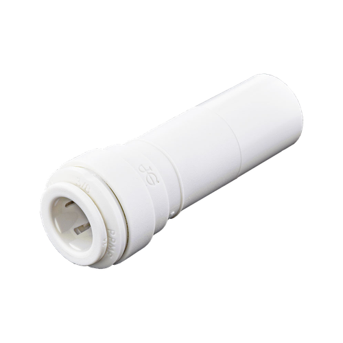 3/8 x 1/4" JG® White Polypropylene Male Stem Adapter - Push-To-Connect Reducer  PP061208W