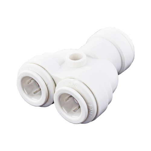 3/8 x 1/4 JG® White Polypropylene Push-To-Connect Reducing Two Way Divider  PP241208W