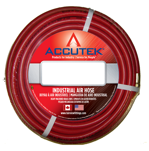 1/4 x 1/4" x 25' Red PVC 300 PSI Air Hose Assembly - Brass Male NPT Ends  RV4RED-25B