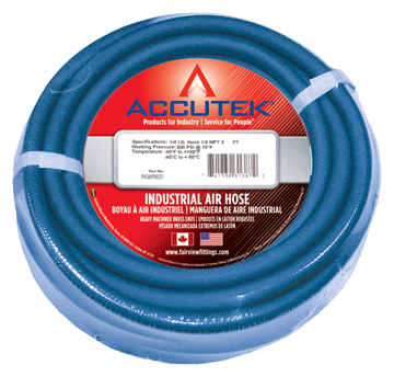 3/8 x 1/4" x 25' Blue PVC 300 PSI Air Hose Assembly - Brass Male NPT Ends  RV6BLU-25B