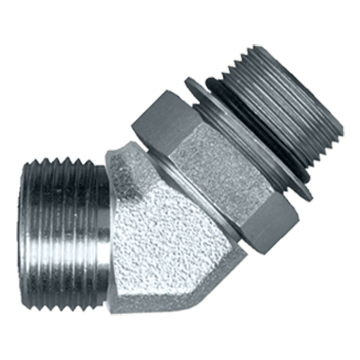 9/16"-18 x 7/16"-20  Steel Male ORFS - Male ORB 45° Elbow  S3974-4