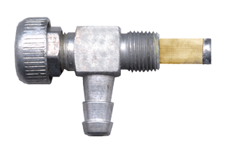 1/4 x 1/8" Plated Brass Hose Barb - Male NPT 90° Fuel Shut-Off Valve w/Strainer Screen  WH-6600