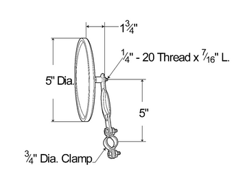 5" Round Clamp-On Spot Mirror 5" Convex w/Arm Assembly - Black  28032