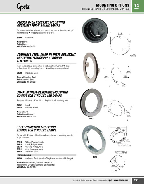 4" Round Lamp Flange Mount Security Ring - Stainless Steel  43343