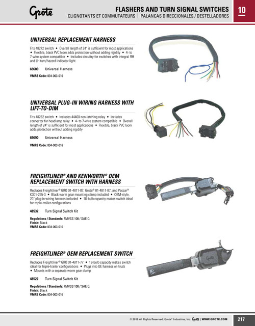 Kenworth® OEM Replacement Turn Signal Switch Kit w/Harness - Black  48532