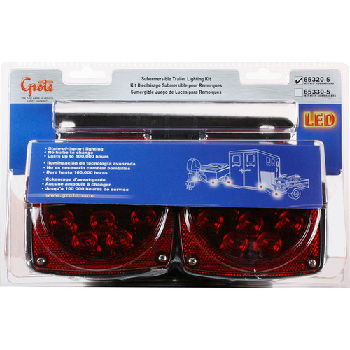 Submersible LED Trailer Lighting Kit - Popular Square Design w/o Clearance/Marker - Retail - Red  65320-5