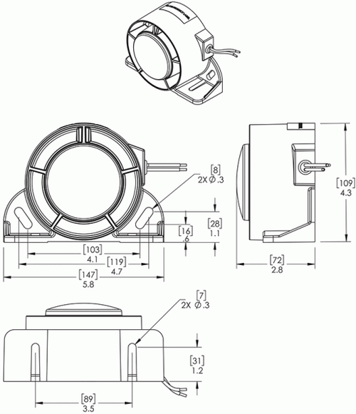 112dB @ 12/24V Reverse Mounted Speaker Backup Alarm - Blue  73070