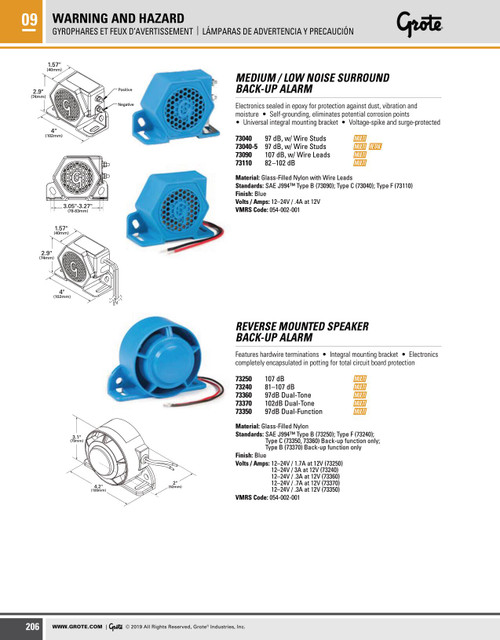 97dB @ 12-24V Dual Function Backup Alarm - Blue  73350