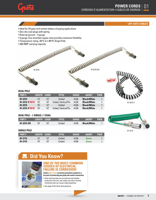 Lift Gate Cables 15' w/12" Lead Single & Dual Pole - Black/White  81-2215-DS