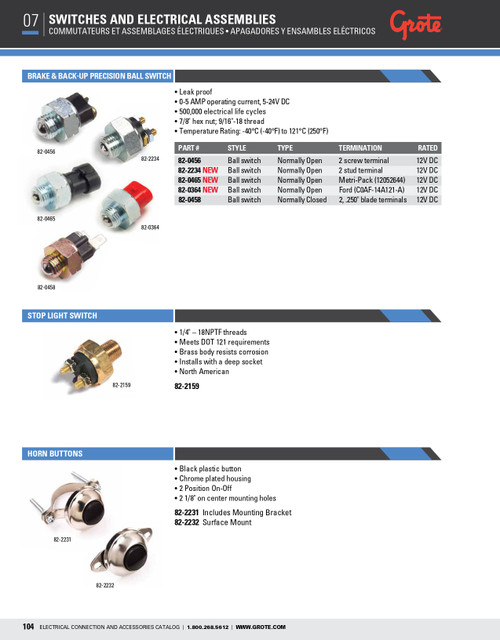 Brake & Back-Up Precision Ball Switch 2 Stud - Black  82-2234