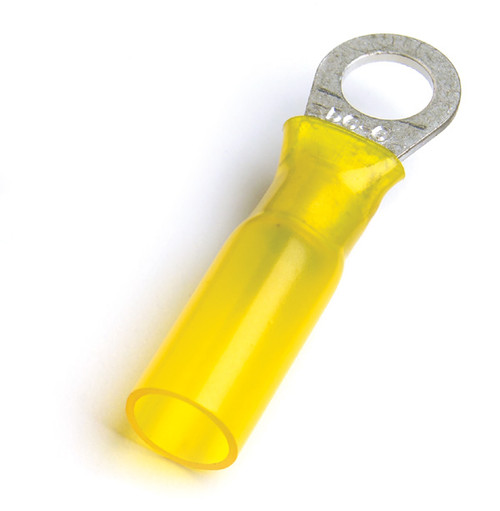 12 - 10 AWG Heat Shrinkable Ring Terminals 3/8" @ 50 Pack - Yellow  83-2513