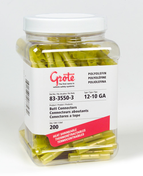 12 - 10 AWG Heat Shrinkable Butt Connectors - Polyolefin @ 200 Pack - Yellow  83-3550-3