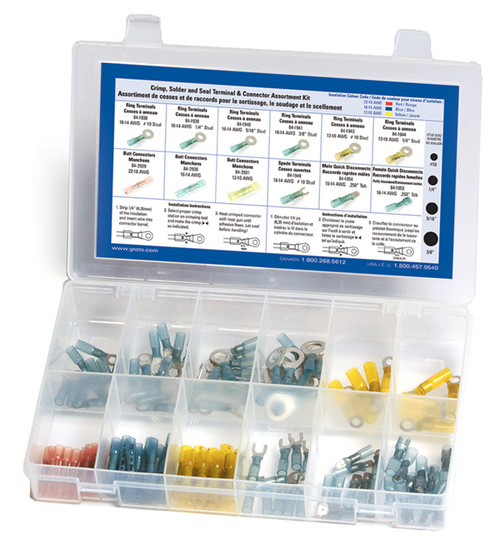 22 - 10 AWG Heat Shrink Terminal & Connector Kit @ 120 Pack - Red/Blue/Yellow  83-6542