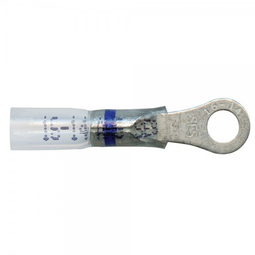 16 - 14 AWG Heat Shrinkable Ring Terminals #10 @ 15 Pack - Clear w/Blue Stripe  84-4410