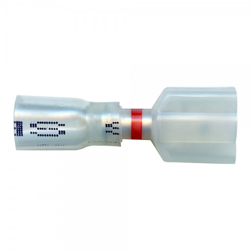 22 - 18 AWG Heat Shrinkable Quick Disconnects Male .250" @ 15 Pack - Clear w/Red Stripe  84-4436