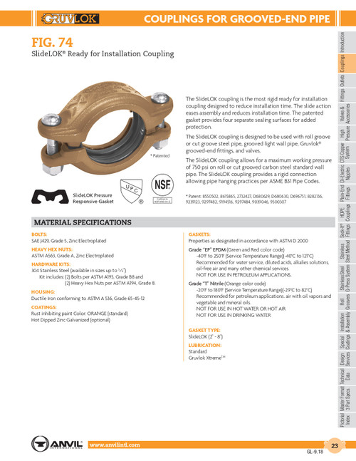SlideLOK® Fig. 74 Coupling 8"