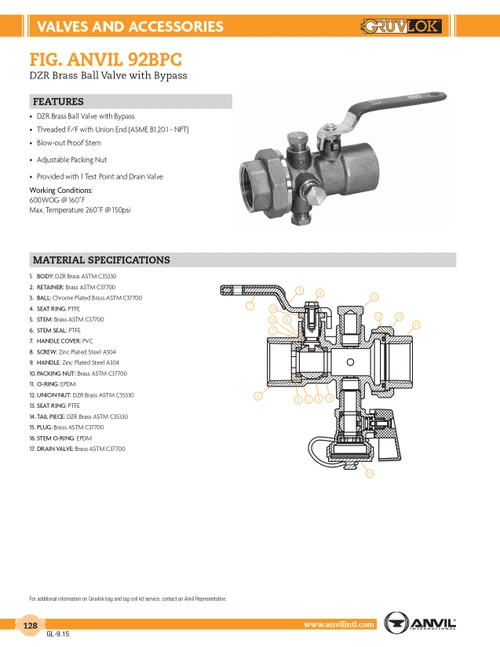 Fig. 92BPC DZR Brass Ball Valve /w Bypass 2"