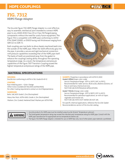 Fig. 7312 HDPE Flange Adapter 6"