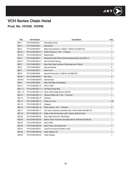 3T @ 20' Lift VCH Series Chain Hoist  101046