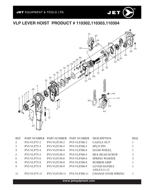 3T @ 10' Lift VLP Series Lever Chain Hoist 110308