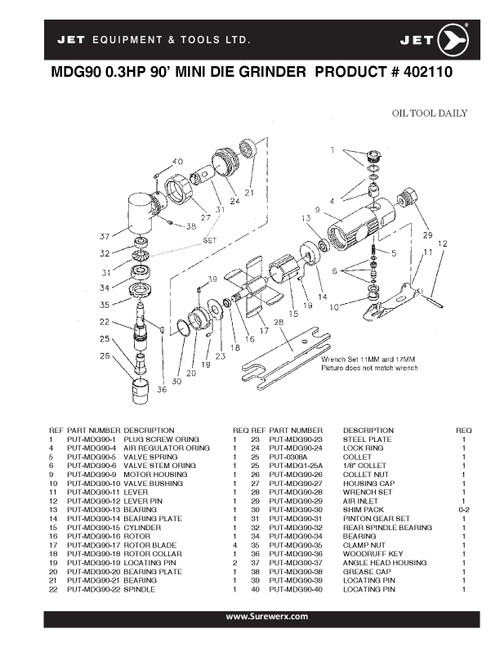 0.3HP 1/4" Standard Duty Mini 90° Angle Head Die Grinder 402110
