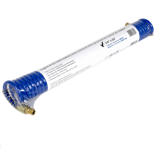 1/4" x 25' Recoil Air Hose w/Swivel Male Fittings & Protective Spring  408123