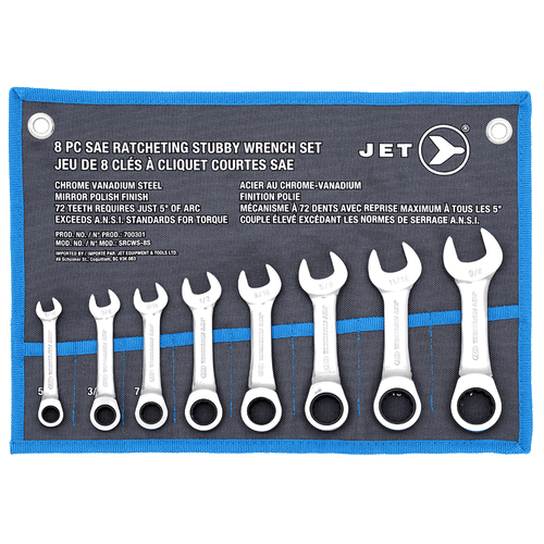 8 Pc. Stubby SAE Ratcheting Combination Wrench Set 700301