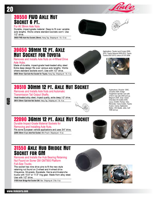 3/4" Drive x 36mm 12 Point Axle Nut Socket   22090