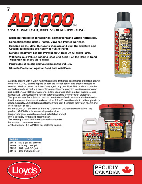 AD1000 Dripless Oil Annual Rustproofing 20L Pail  21420
