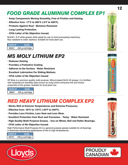 White Lithium EP1 Grease - Food Grade 400g Cartridge  66501