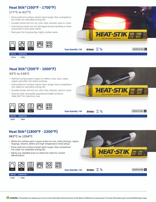 12 Pc. Heat Stik® 200F-1000F Hot Surface Solid Paint Marker - White   84820