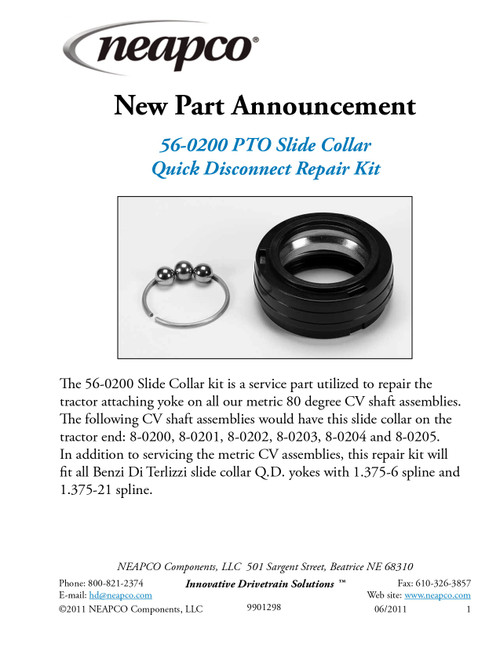 Walterscheid® W50/W65 Series CV Quick Disconnect Yoke Slide Collar Repair Kit  56-0200