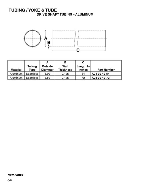 3.500" x .125" x 72" Round Aluminum Drive Shaft Tube   A28-30-42-72