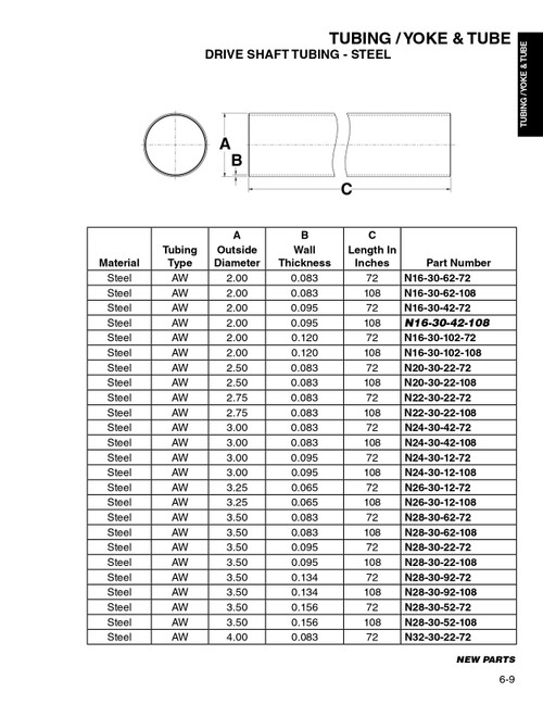 2.00" x .120" x 72" Round - Steel AWS Drive Shaft Tube  N16-30-102-108