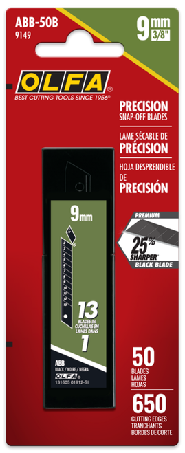 50 Pc. ABB-10B 9mm Ultra Sharp Black Precision Snap Blades   9149