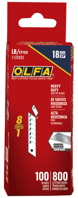 100 Pc. LB/CP100 18mm Silver Heavy Duty Snap Blade   1123433